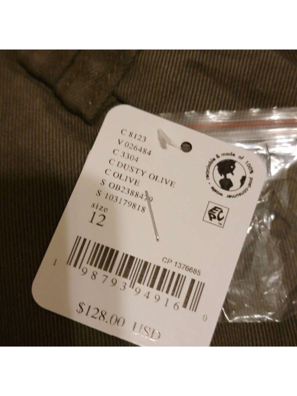 Free People Spotlight Washed Barrel Chino Trousers Olive Y2K 90s Womens 12 - Picture 7 of 8
